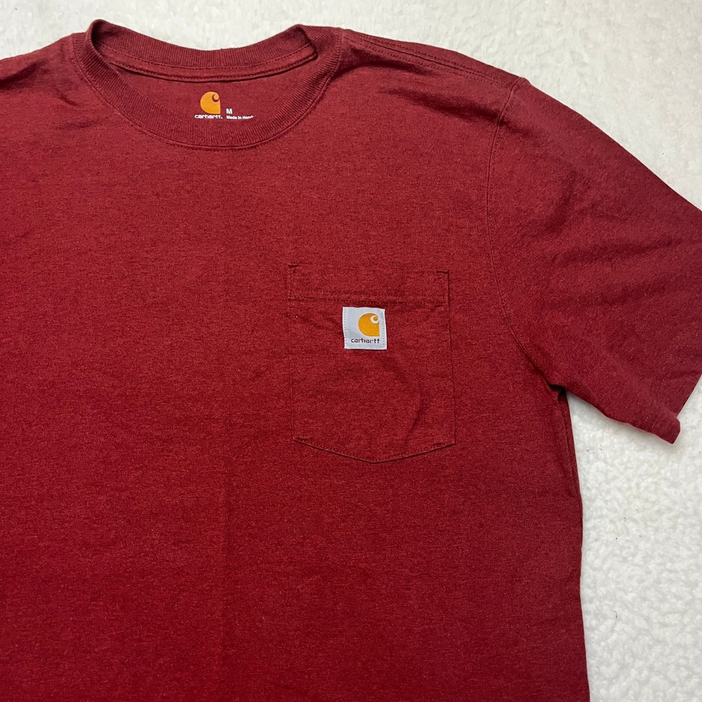 Carhartt Pocket T-Shirt Mens M Burgundy Maroon Original Fit Graphic Rugged Tee
